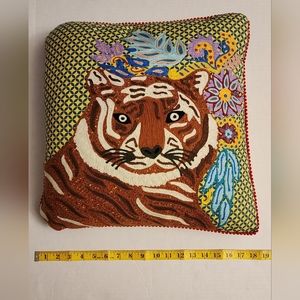 NWT- Karma Living Embroidered Tiger Accenr Pillow. 18inx18in, 2 PILLOWS INCLUDED